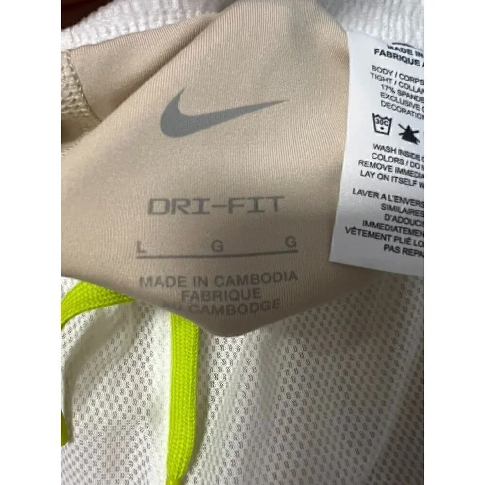 Nike Dri-Fit Tempo Girls 2-In-1 Training Shorts White/Beige Neon Green Accents L - Picture 8 of 9